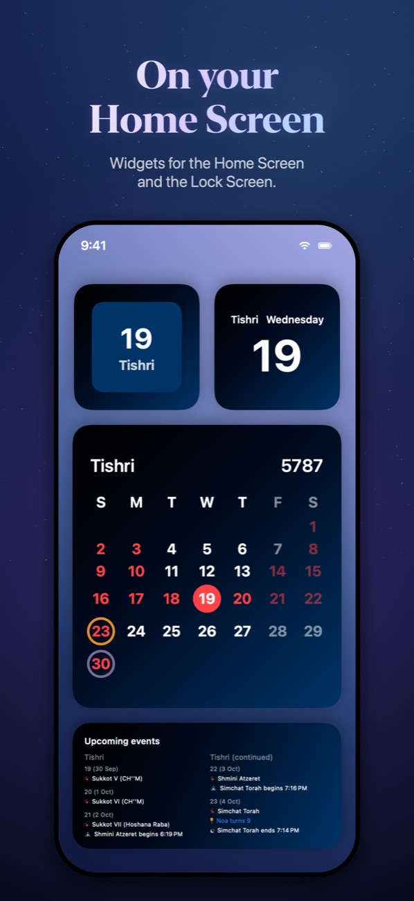 Chodesh widgets on the Home Screen
