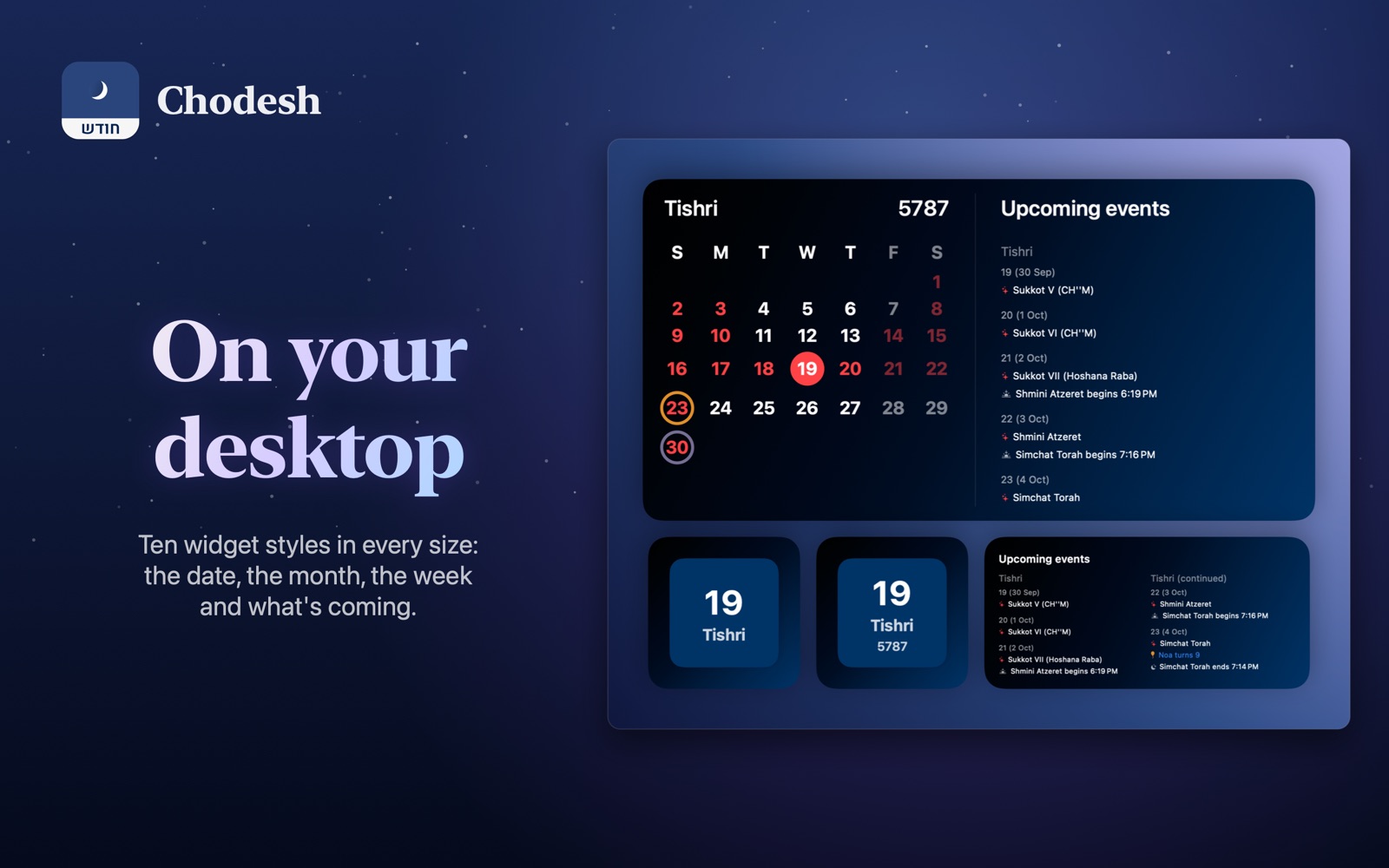 Chodesh widgets on the Mac desktop